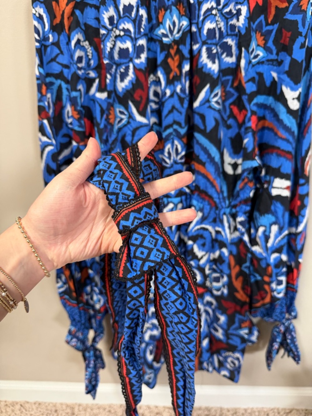 Farm Rio Blue Toucan Scarf Mini Dress Size Large - Picture 8 of 13